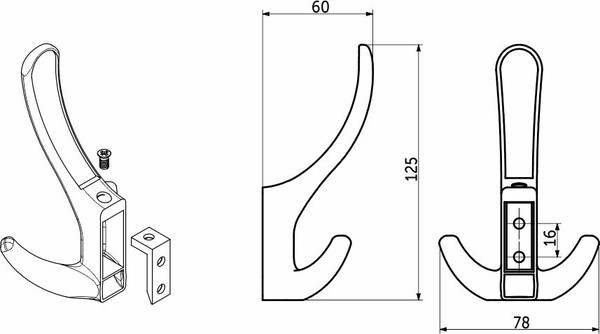 Крючок для одежды AKS Roma трехрожковый