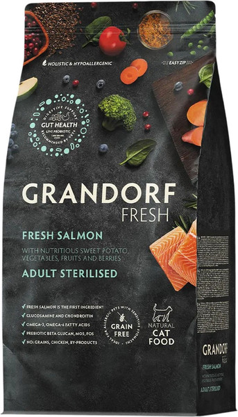 Сухой корм для кошек Grandorf Adult Sterilised Fresh Salmon&Sweet Potato - фото
