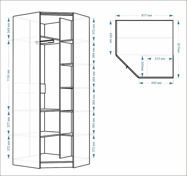 Шкаф-гармошка Евва Лайн ЛН-1U.820Х820(0Z) Угловой