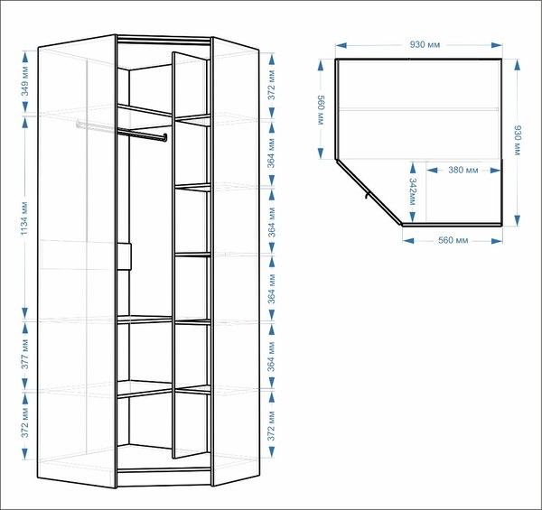 Шкаф-гармошка Евва Лайн ЛН-1U.930х930(0Z) Угловой