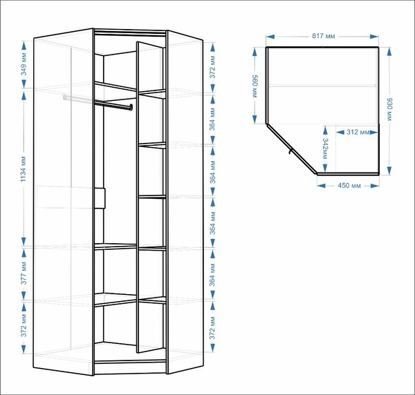 Шкаф-гармошка Евва Лайн ЛН-1U.820х930(0Z) Угловой