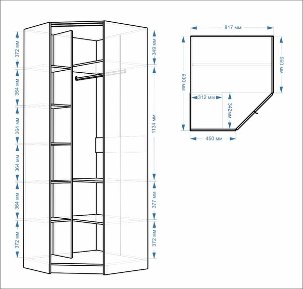 Шкаф-гармошка Евва Лайн ЛН-1U.820х930(2Z) Угловой
