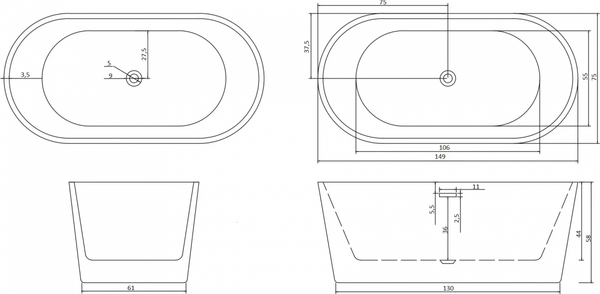 Ванна акриловая Cerutti Spa Resia 150x75