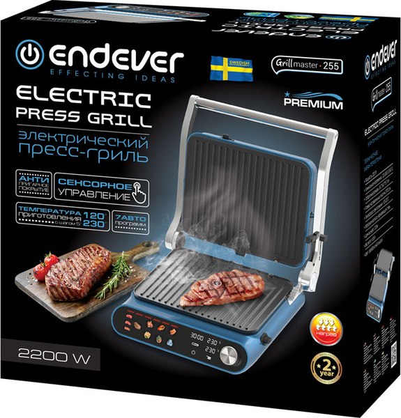 Электрогриль Endever Grillmaster-255 (серебристый/синий)