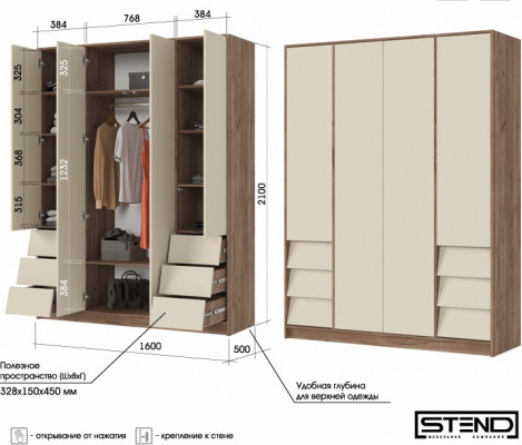 Шкаф Стендмебель Рейн ШК 03 4-х створчатый