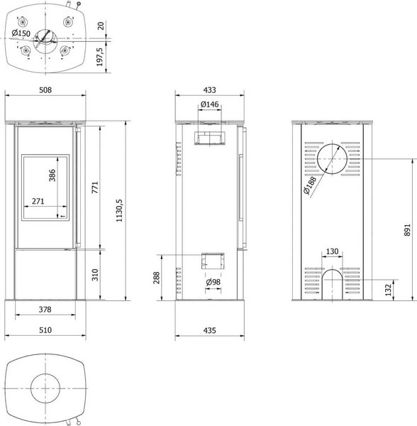 Печь-камин Kratki Koza/Ab/Enyo/R/Black