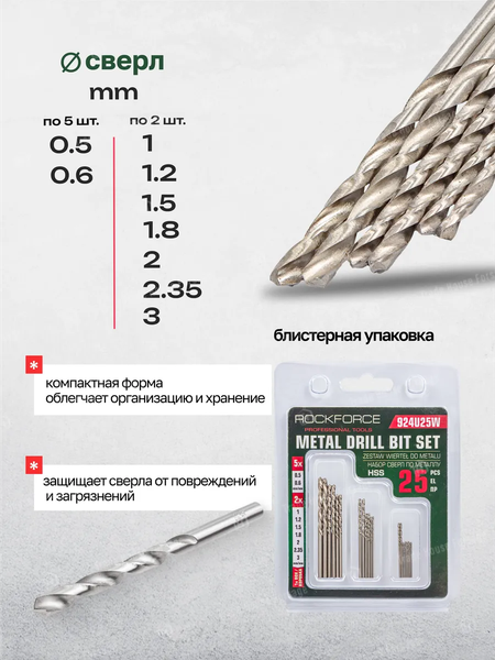 Набор сверл RockForce RF-924U25W