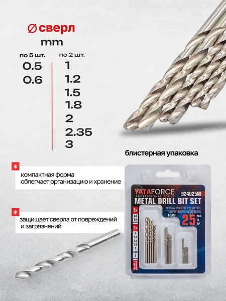 Набор сверл Yataforce YF-924U25W
