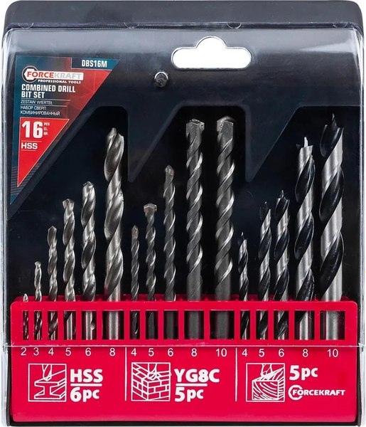 Набор сверл ForceKraft FK-DBS16M