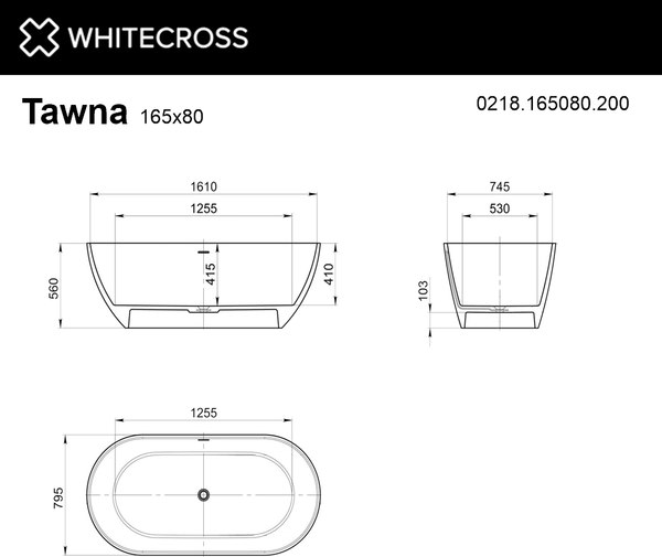 Ванна из искусственного камня Whitecross Tawna 165x80 / 0218.165080.200
