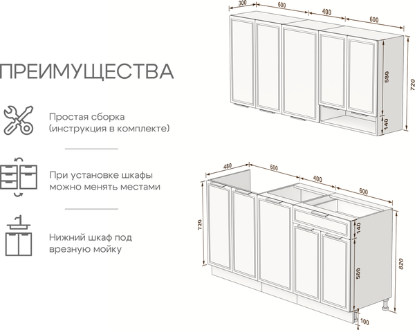 Кухонный гарнитур Arvento Флок-плюс 1.6м