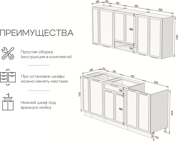 Кухонный гарнитур Arvento Флок-плюс 1.8м