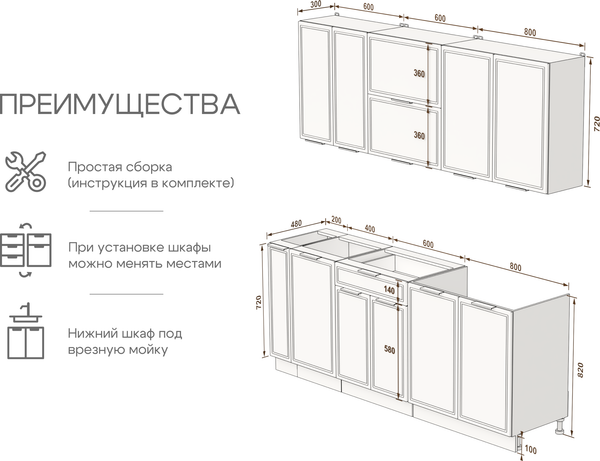 Кухонный гарнитур Arvento Флок-плюс 2м