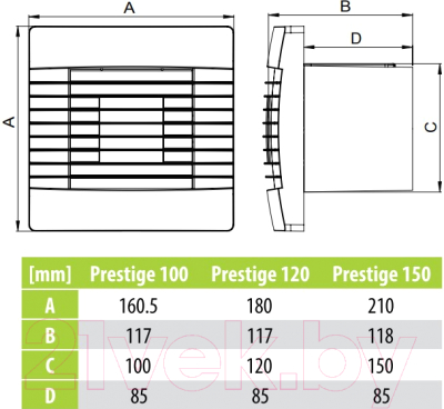 Вентилятор накладной AirRoxy pRestige 100 TS ZG 01-027