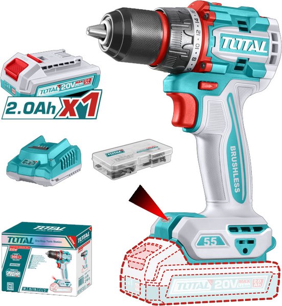 Аккумуляторная дрель-шуруповерт TOTAL TDLI205582 - фото