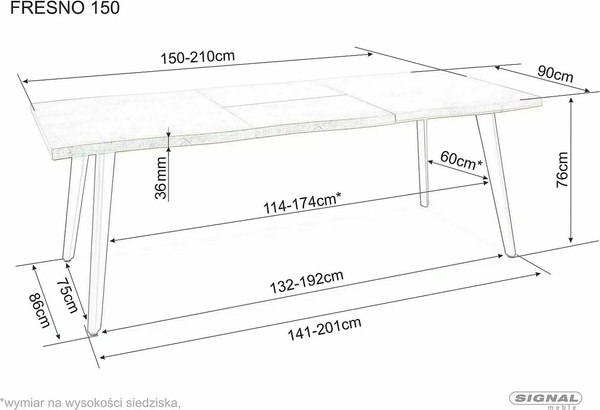 Обеденный стол Signal Fresno 150-210x90