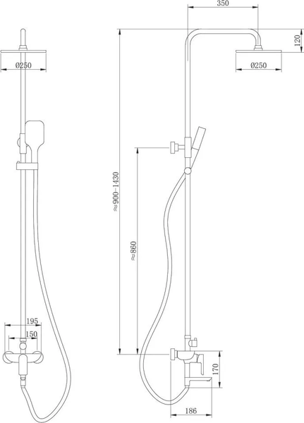 Душевая система со смесителем Abber Weiss Insel AF8016FWL