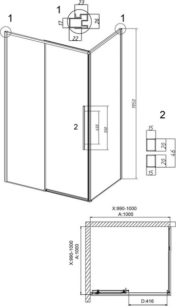 Душевой уголок Grossman Galaxy 100х100х195 / 120.K33.01.1010.21.10