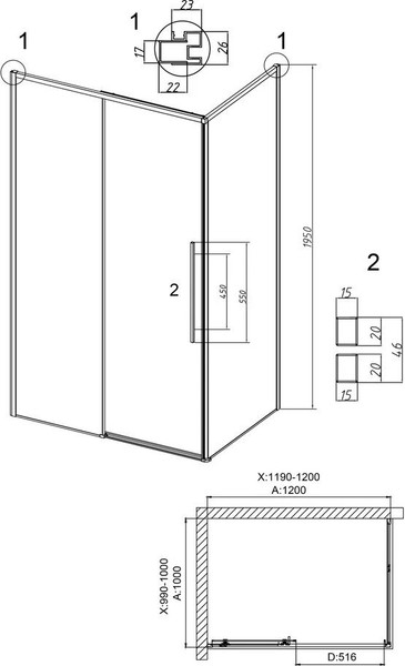 Душевой уголок Grossman Galaxy 120х100х195 / 120.K33.01.1210.21.10