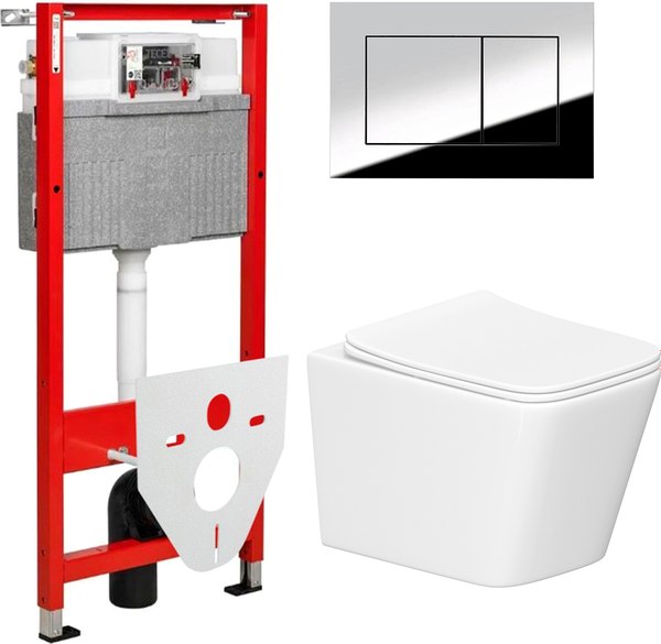 Унитаз подвесной с инсталляцией Lauter Square 214903 + TECE Kit 9400412 с кнопкой - фото