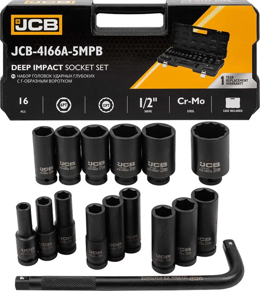 Набор головок слесарных JCB JCB-4166A-5MPB - фото