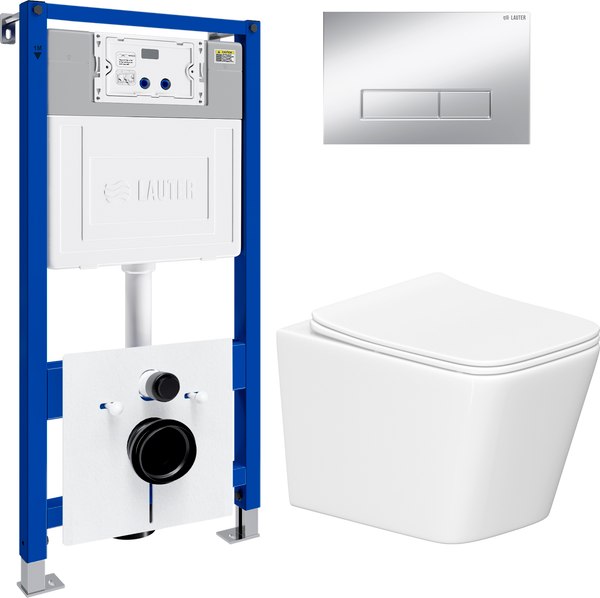 Унитаз подвесной с инсталляцией Lauter Square 214903 с кнопкой 219703HD - фото