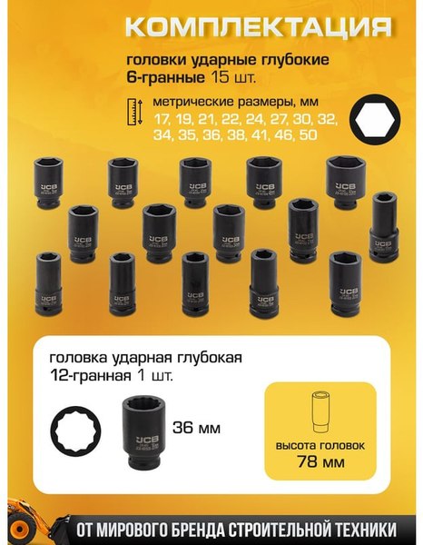 Набор головок слесарных JCB 6163-5MPB