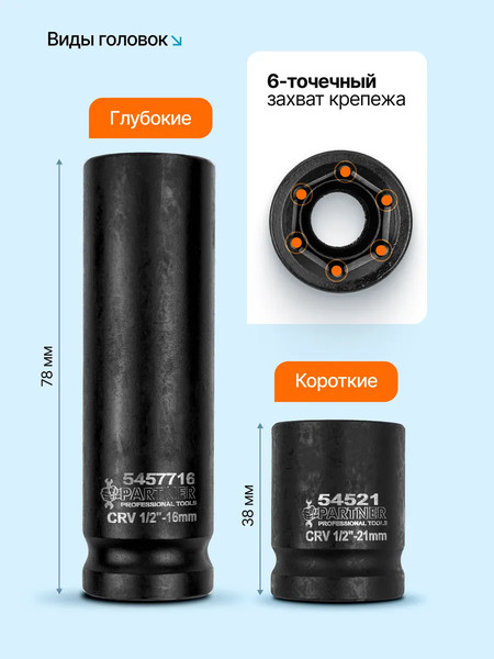 Набор головок слесарных Partner PA-4353-5MPB
