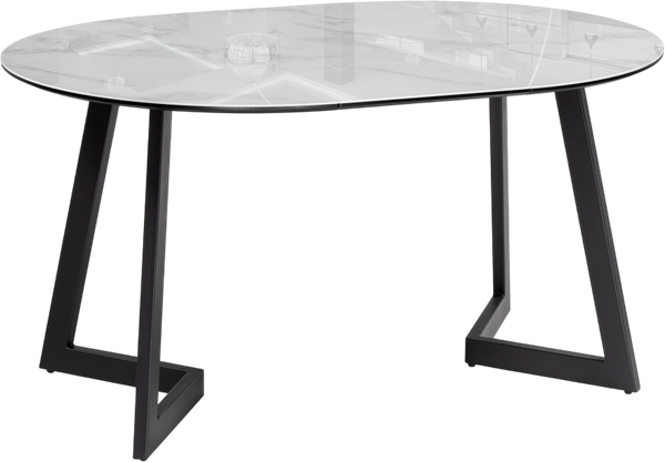 Обеденный стол Woodville Алингсос 100-140х100х76 / 532387 (белый мрамор/черный) - фото