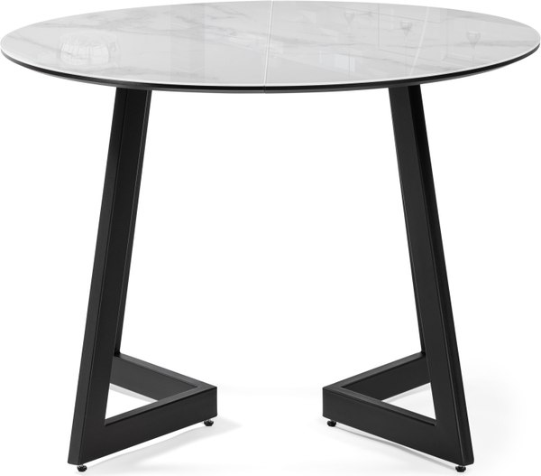 Обеденный стол Woodville Алингсос 100-140х100х76 / 532387 (белый мрамор/черный)