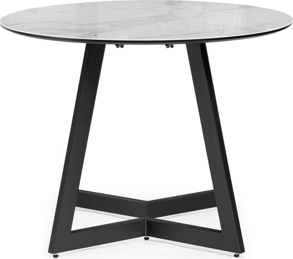 Обеденный стол Woodville Алингсос 100-140х100х76 / 532387 (белый мрамор/черный)