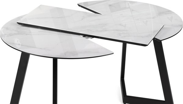 Обеденный стол Woodville Алингсос 100-140х100х76 / 532387 (белый мрамор/черный)