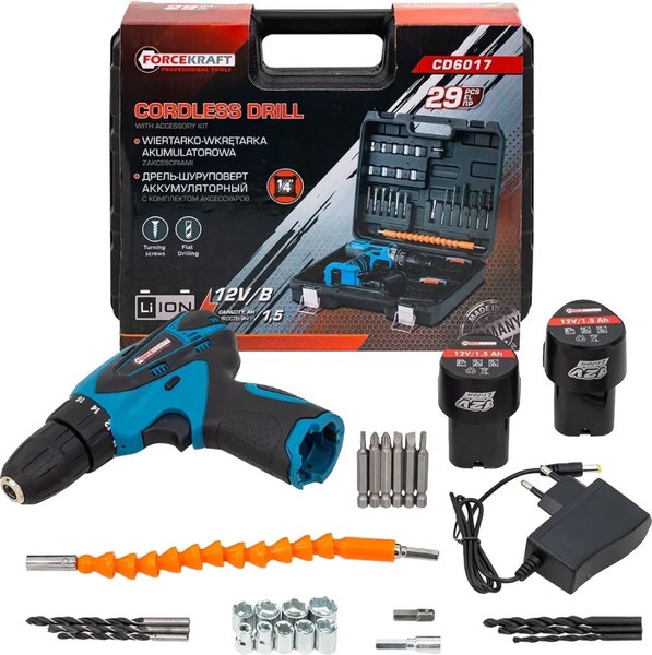 Аккумуляторная дрель-шуруповерт ForceKraft 64 834 / FK-CD6017 - фото