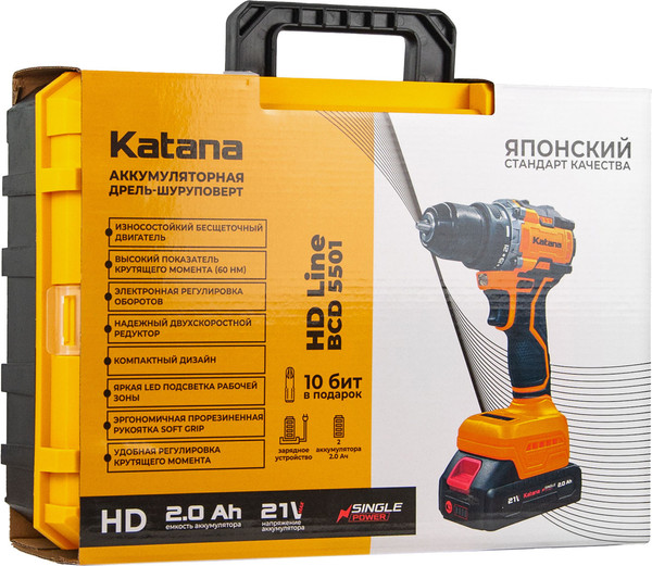 Аккумуляторная дрель-шуруповерт Katana HD Line BCD5501 / KBCD5501.00