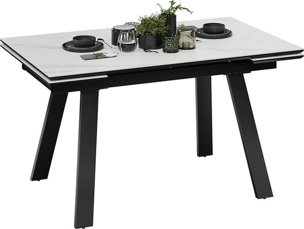 Обеденный стол ТриЯ Дэкстон Тип 1 / 264172 (черный муар/керамика матовая белый мрамор)