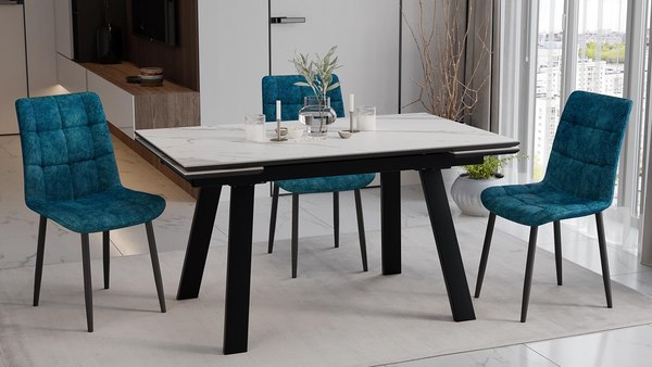 Обеденный стол ТриЯ Дэкстон Тип 1 / 264172 (черный муар/керамика матовая белый мрамор)