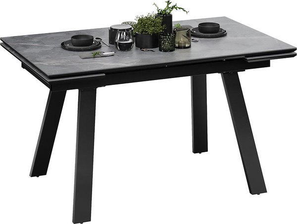 Обеденный стол ТриЯ Дэкстон Тип 1 / 264173 (черный муар/керамика матовая серый мрамор)