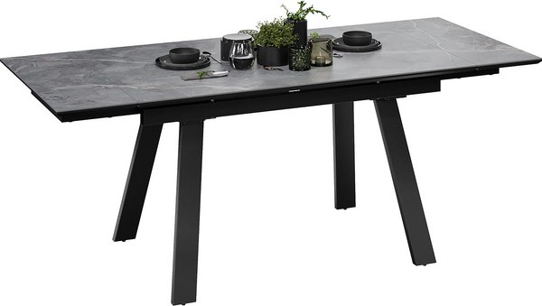 Обеденный стол ТриЯ Дэкстон Тип 1 / 264173 (черный муар/керамика матовая серый мрамор)