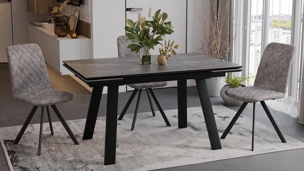 Обеденный стол ТриЯ Дэкстон Тип 1 / 264173 (черный муар/керамика матовая серый мрамор)