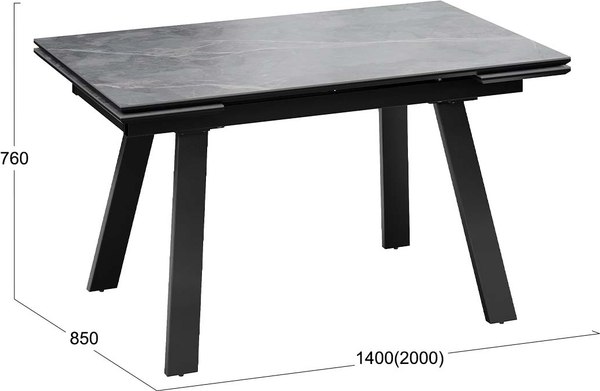 Обеденный стол ТриЯ Дэкстон Тип 1 / 264173 (черный муар/керамика матовая серый мрамор)