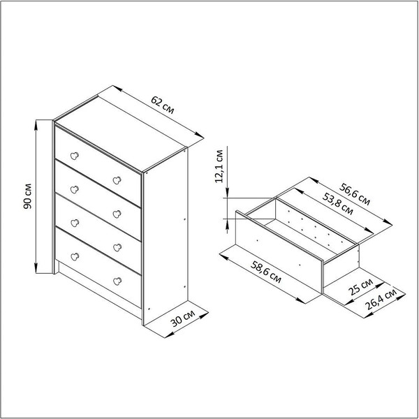 Комод Dipriz Раст 4 ящика с перегородками / Д.2315.1