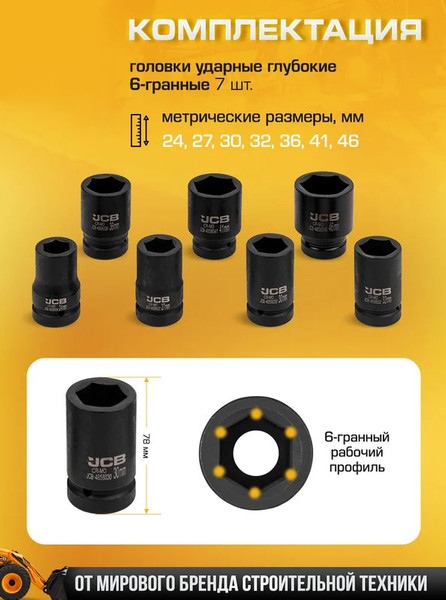 Набор головок слесарных JCB JCB-8072-5MPB