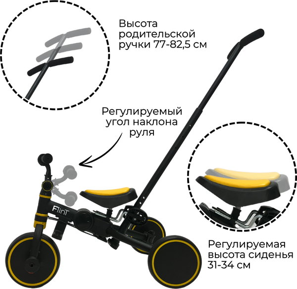 Трехколесный велосипед с ручкой Bubago Flint / BG-FPY-109-11