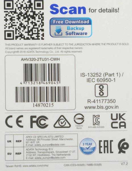 Внешний жесткий диск A-data HV320 2Tb (AHV320-2TU31-CWH)