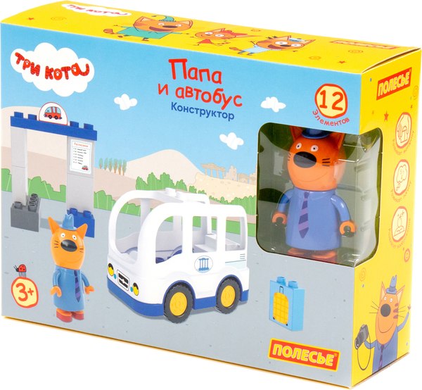 Конструктор Полесье Макси Три кота. Папа и автобус / 77278 - фото