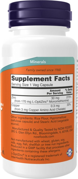 Комплексная пищевая добавка NOW Foods L-Optizinc 30mg