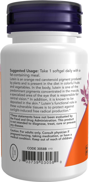 Пищевая добавка NOW Foods Lutein 10mg
