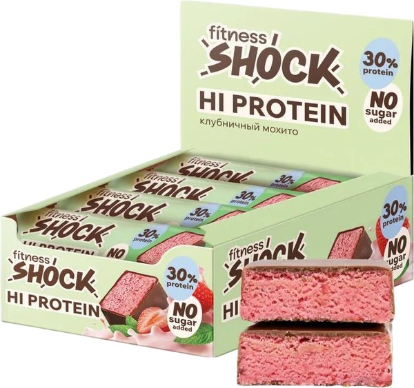 Набор протеиновых батончиков FitnesShock Hi Protein Со вкусом клубники и мяты - фото