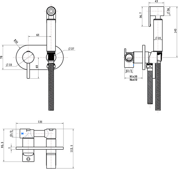 Гигиенический душ со смесителем Lauter Mist 21TZ222MB