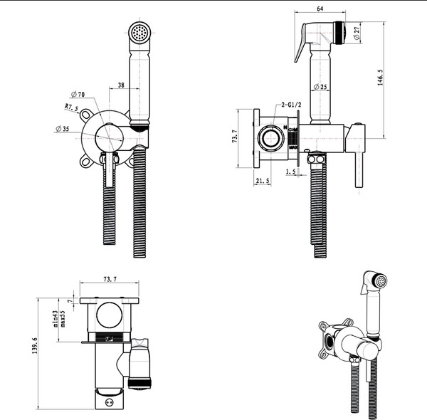 Гигиенический душ со смесителем Lauter Jet 21TZ231CH
